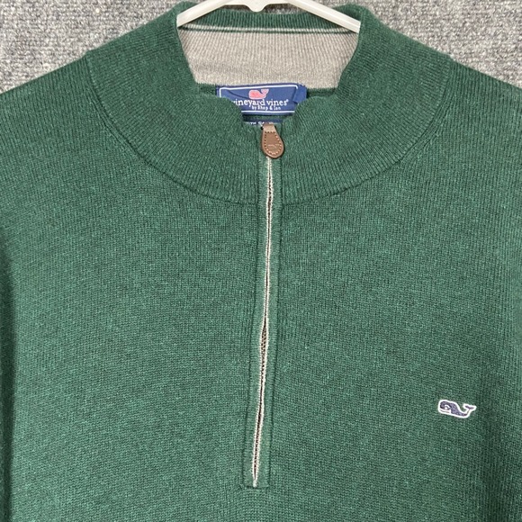 Vineyard Vines Men's Size 2XL Green 1/4 Zip Sweater Cashmere Blend Pullover - Picture 3 of 7